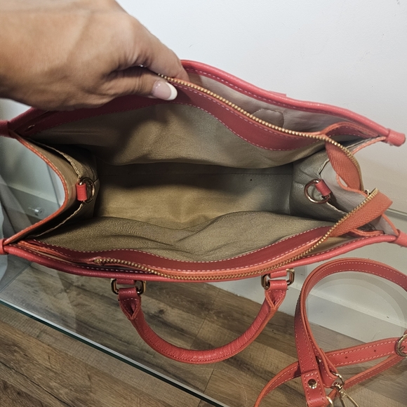 [Chiara-Ferretti] Italian Woven/ Coral Pink Soft Leather Satchel/Crossbody Bag - Picture 6 of 15